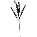 Full view of an artificial eucalyptus stem with a long dark-green stalk and upright branches covered in rounded grey-green leaves.