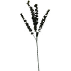 Full view of an artificial eucalyptus stem with a long dark-green stalk and upright branches covered in rounded grey-green leaves.