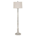 Full view of the pale grey-beige Collar Stem Floor Lamp with a tapered cream shade, ringed slender stem and circular stepped foot.
