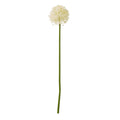 Cream globe-shaped artificial flower head on a long green stem against a white background.
