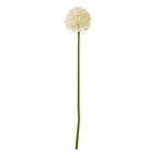 Cream globe-shaped artificial flower head on a long green stem against a white background.