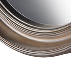 Close-up of the lower mirror frame showing rounded moulding, fine ridges and worn silver paint.