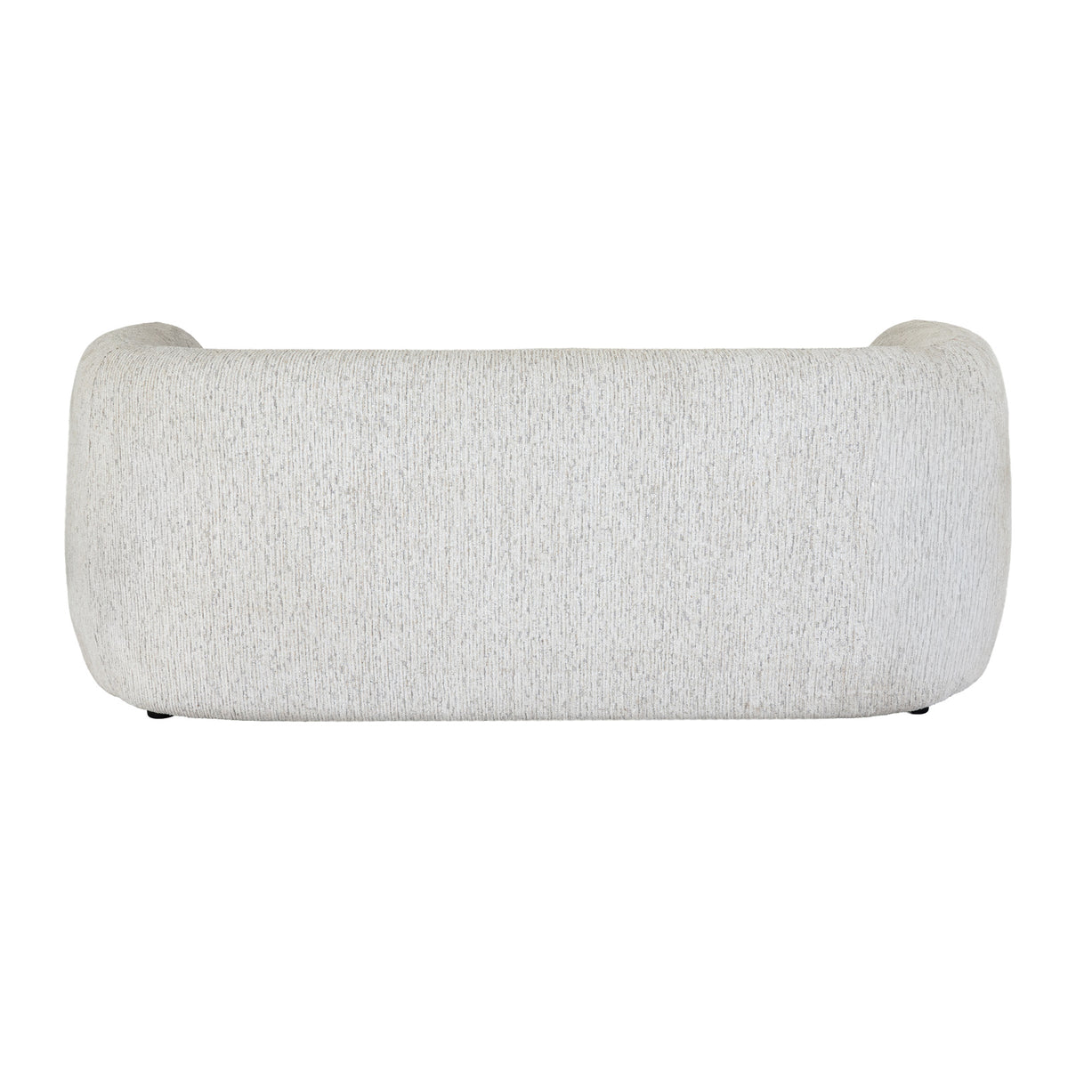 Rear view of the pale cream sofa, showing its broad curved back, rounded ends and finely flecked surface.