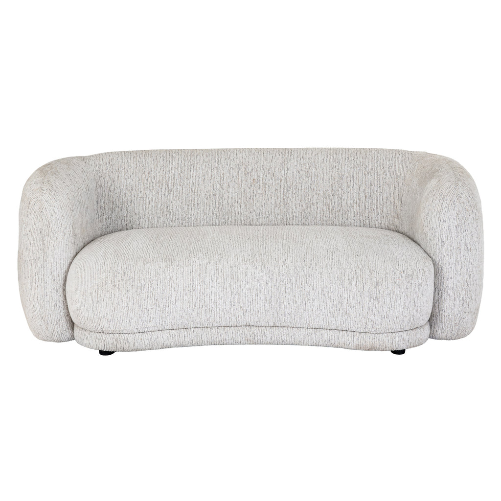 Front view of the pale cream sofa without scatter cushions, showing the continuous curved back, rounded arms and short dark feet.