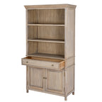 Contour Panel Dresser with its wide drawer pulled open beneath the three upper compartments and its lower doors closed.