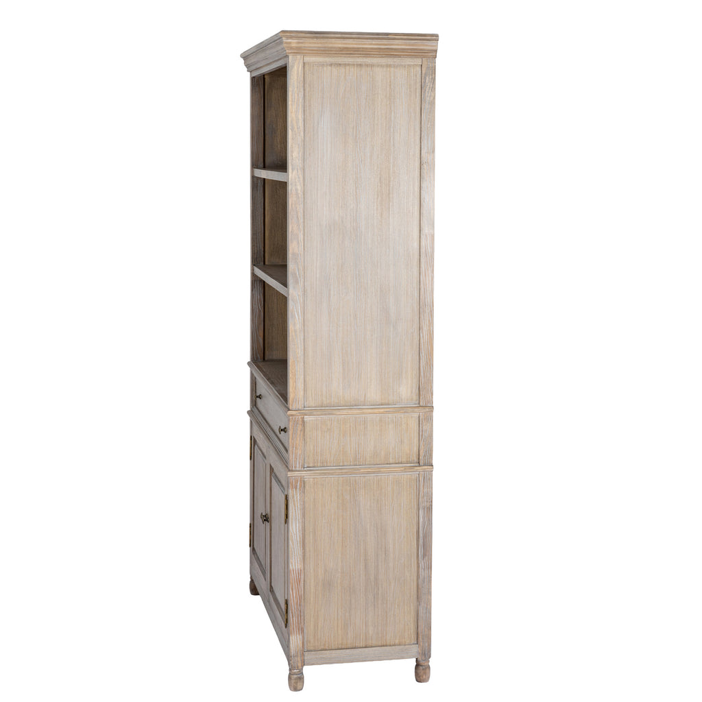 Side view of the Contour Panel Dresser showing its tan-grey side panels, projecting cornice and short rounded feet.