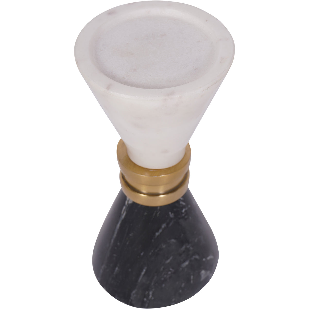 View from above showing the shallow circular candle recess and rounded rim of the white marble cup.