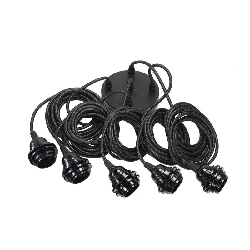 Cotton Ceiling Lamp Fitting – Black, Five-Light — five-drop black ceiling fitting set
