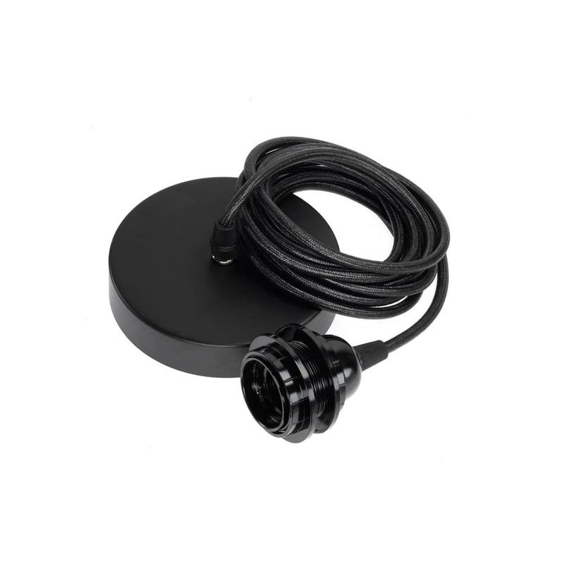 Cotton Ceiling Lamp Fitting – Black, Single — single black ceiling fitting set