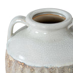 Close view from above showing the vase opening, thick rolled rim and fine crackle pattern across the glossy shoulder.