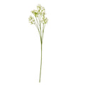 Cream artificial gypsophila stem on a white background, with a long green stalk and fine branches carrying small flower clusters.