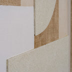 Close-up of the raised cream semicircle beside white horizontal ridges and an ochre-brown grid, with a granular cream panel below.
