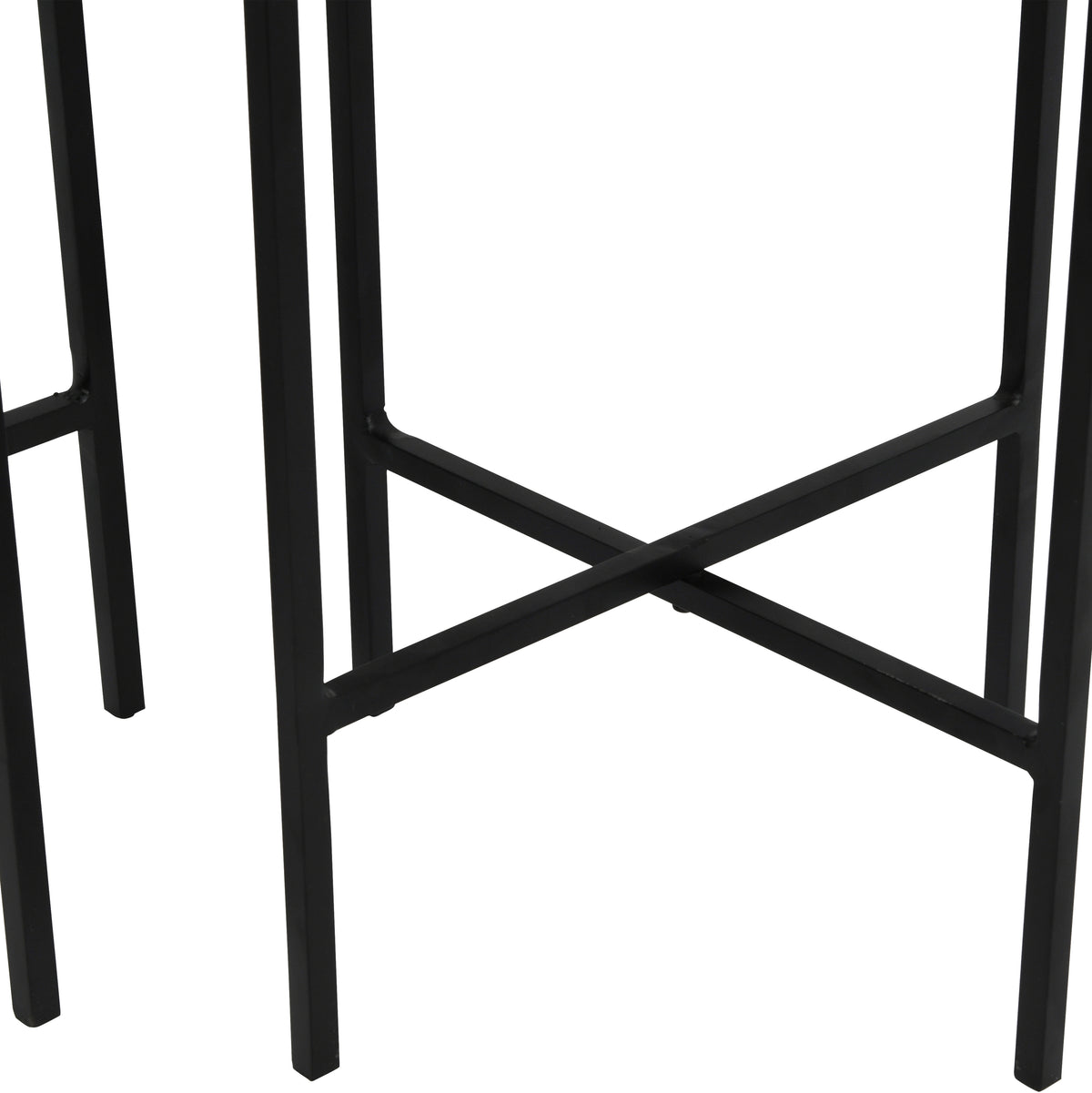 Close-up of the black stand legs and crossed lower braces against a white background.