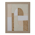 Front view of Crosshatched Archfields Framed Artwork with cream, white and ochre-brown blocks and curved arch shapes in a light-brown frame.