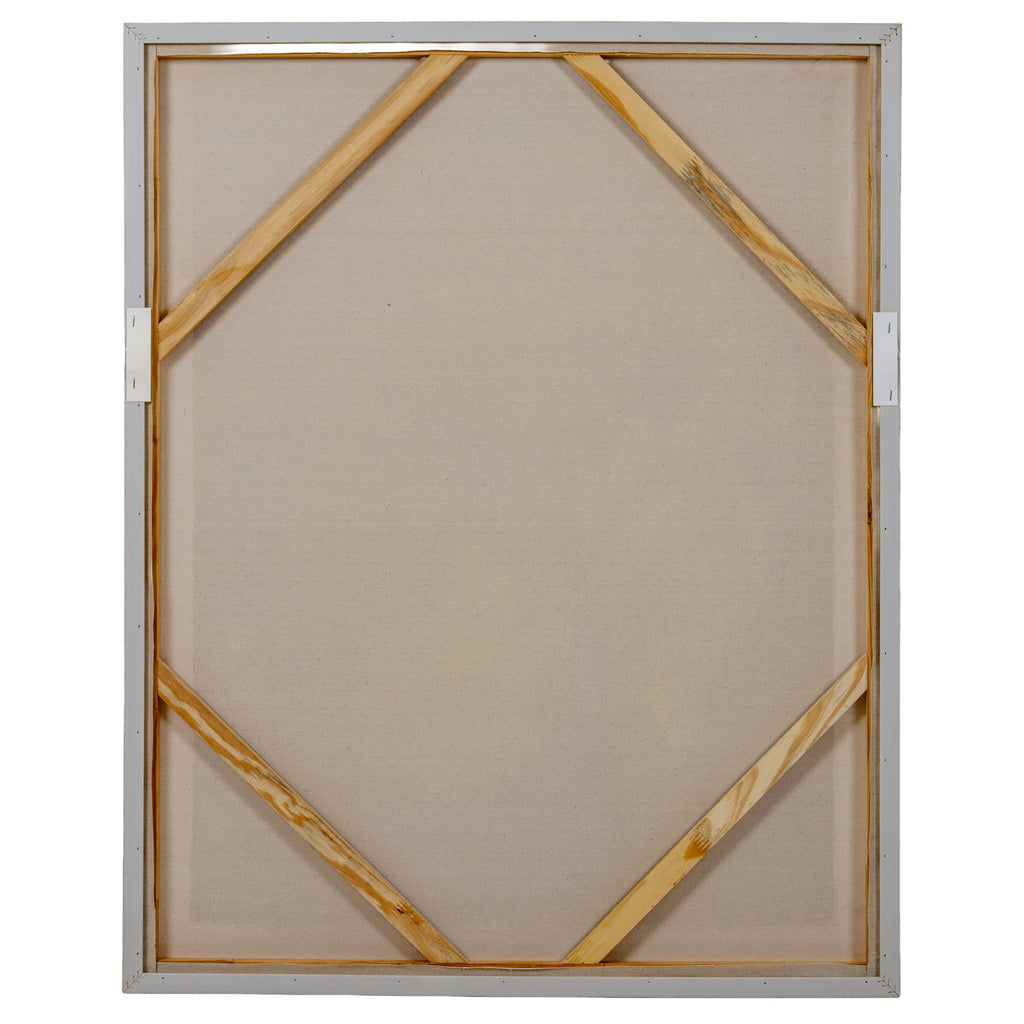 Rear view of the artwork showing a plain beige backing, rectangular outer frame and four diagonal braces.