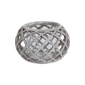 Rounded pale grey Crosslattice lantern on a white background, showing its open diamond pattern, circular rim and clear inner vessel.