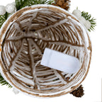 View through the circular underside of the lattice tree, showing an internal white rectangular control box, black slider switch and clear cable.