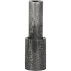 Textured cylindrical silver holder shown with a tall silver pillar candle on a white background.