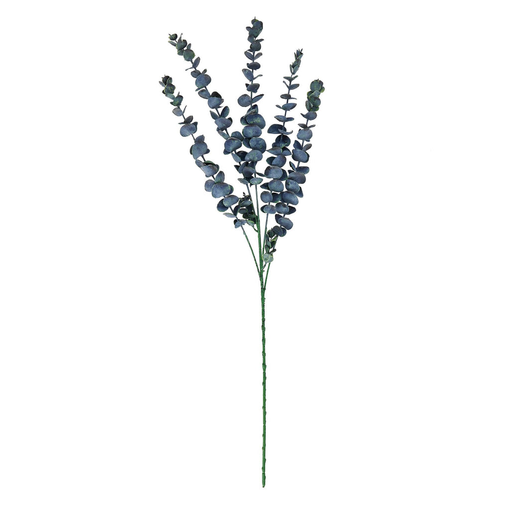 Darkface Leaf Artificial Foliage Stem on a white background, showing upright sprays of rounded dark leaves above a long green stalk.