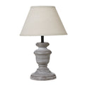 Darkneck Urn Table Lamp with a pale tapered shade, dark neck and grey-brown urn-shaped base on a round foot