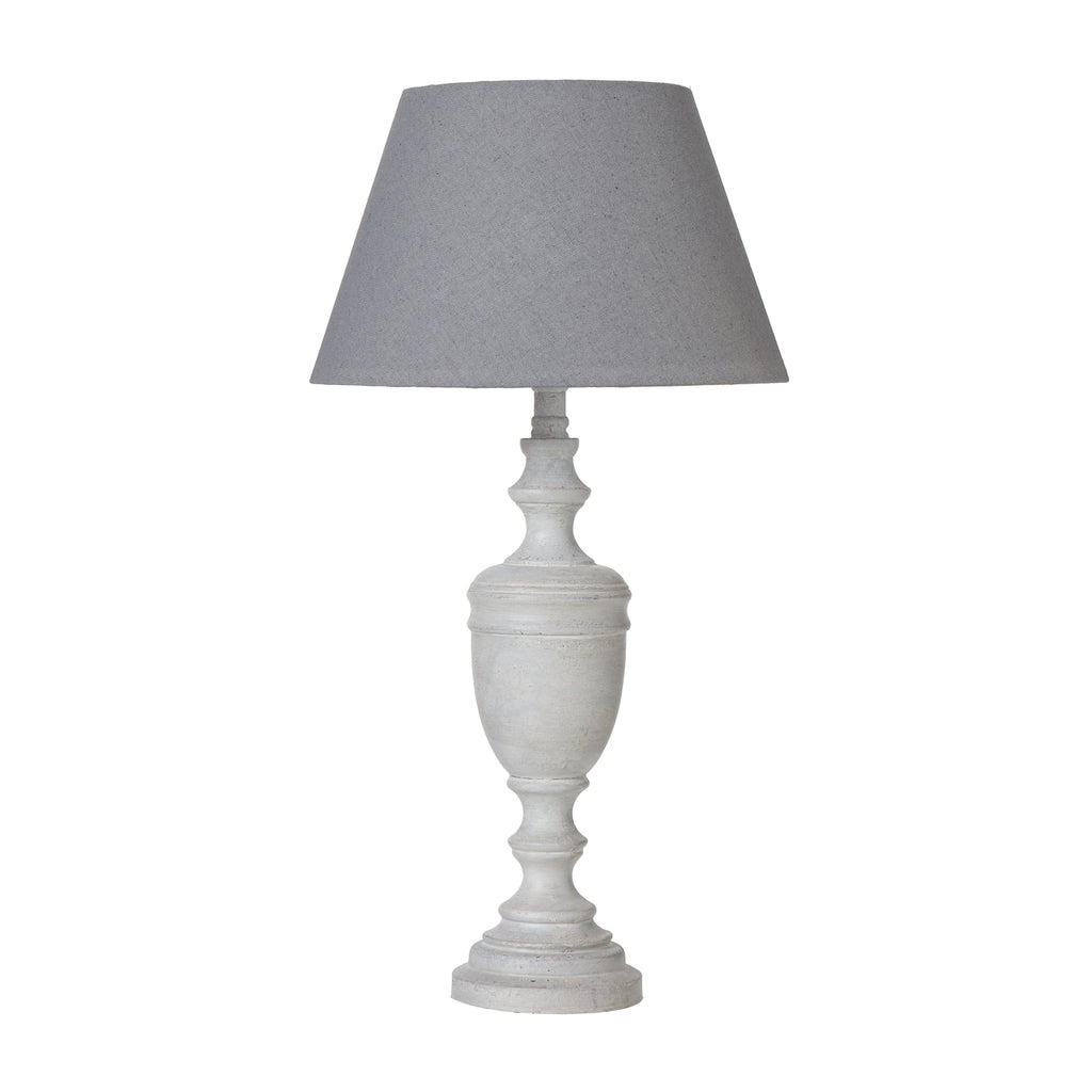 Darkshade Pale Urn Table Lamp with a dark grey tapered shade above a pale urn-shaped base and circular foot.
