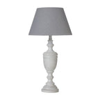 Darkshade Pale Urn Table Lamp with a dark grey tapered shade above a pale urn-shaped base and circular foot.
