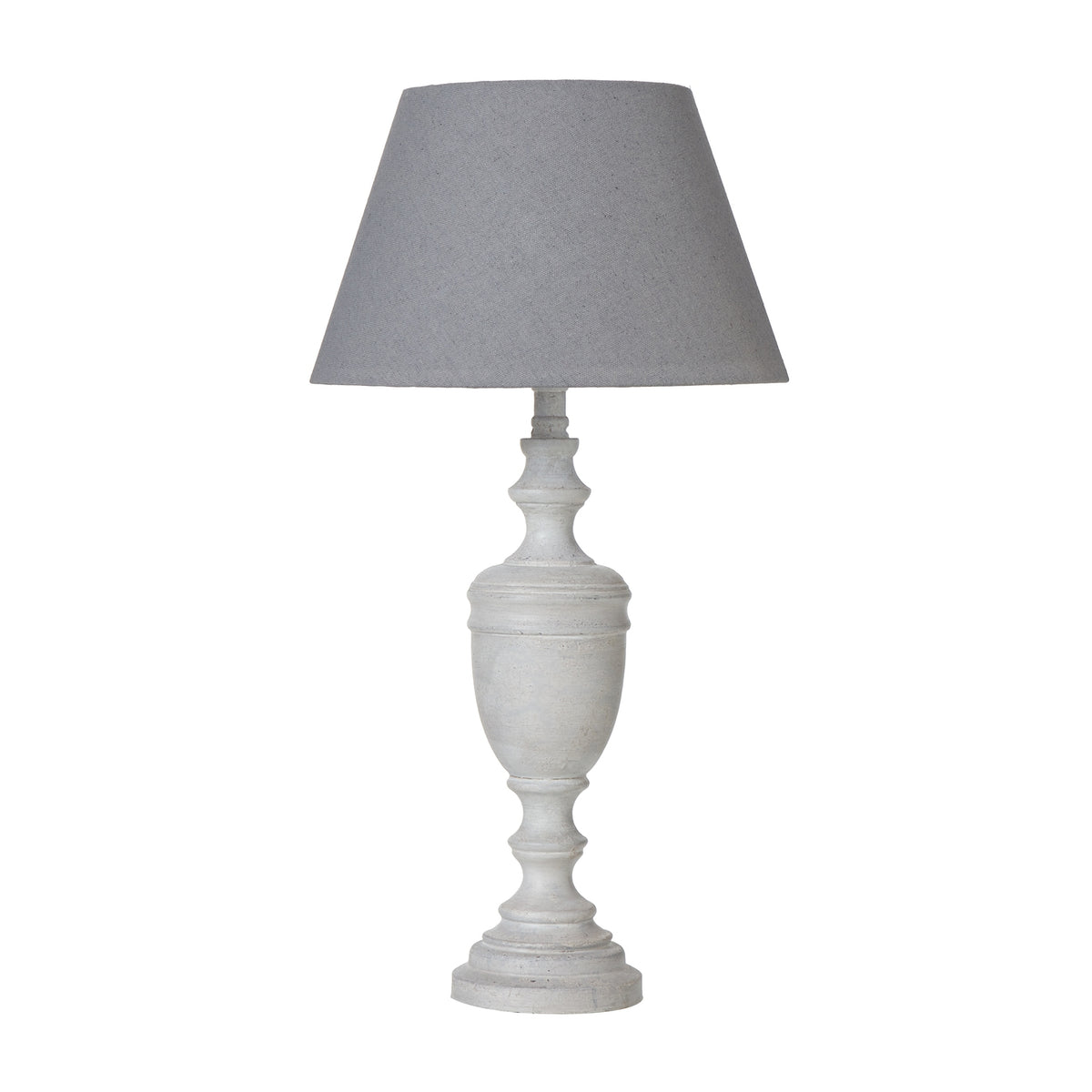 Darkshade Pale Urn Table Lamp with a dark grey tapered shade above a pale urn-shaped base and circular foot.