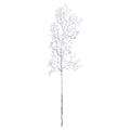 Full view of a long brown-grey artificial branch with dense white snow-effect flocking against a white background.