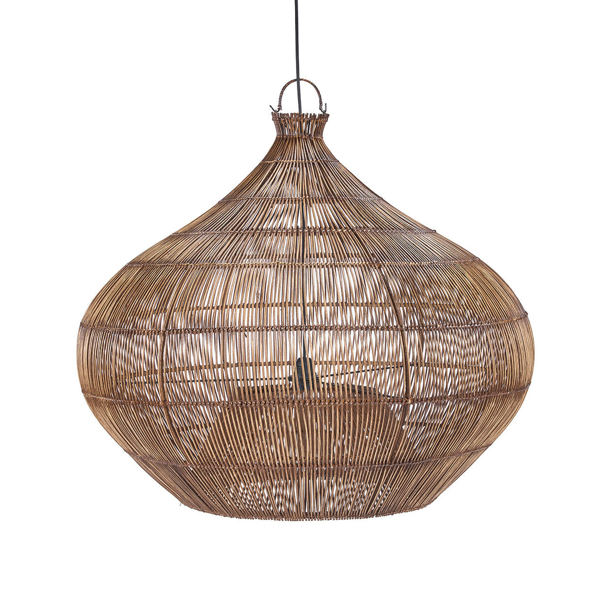 Desert Gourd Rattan Pendant Light – Dark Walnut, Large – front product view on a white background