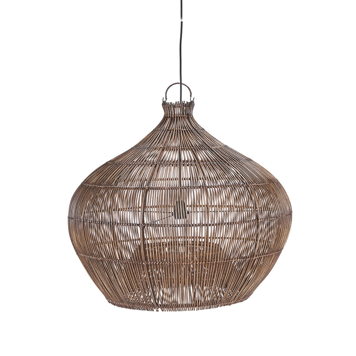 Desert Gourd Rattan Pendant Light – Dark Walnut, Medium – front product view on a white background