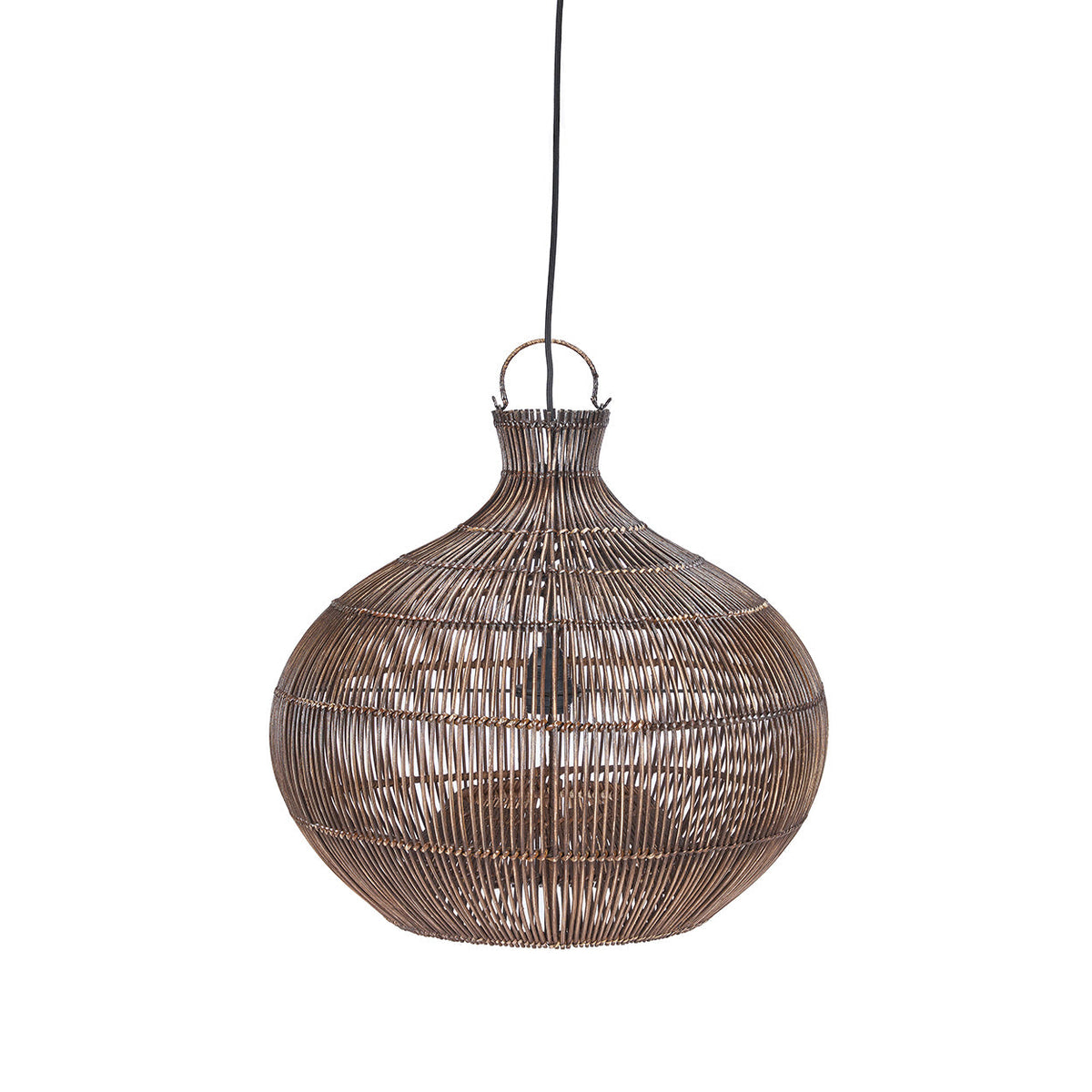 Desert Gourd Rattan Pendant Light – Dark Walnut, Small – front product view on a white background
