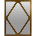 Front view of a rectangular bronze-coloured wall mirror with a central diamond and four triangular mirrored panels.