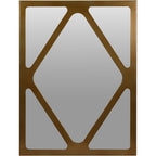Front view of a rectangular bronze-coloured wall mirror with a central diamond and four triangular mirrored panels.