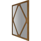 Angled view of the diamond panel mirror showing the bronze-coloured frame and its right-hand side profile.