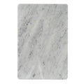 Overhead view of a pale grey-white rectangular serving board with diffuse grey marbling and rounded corners.