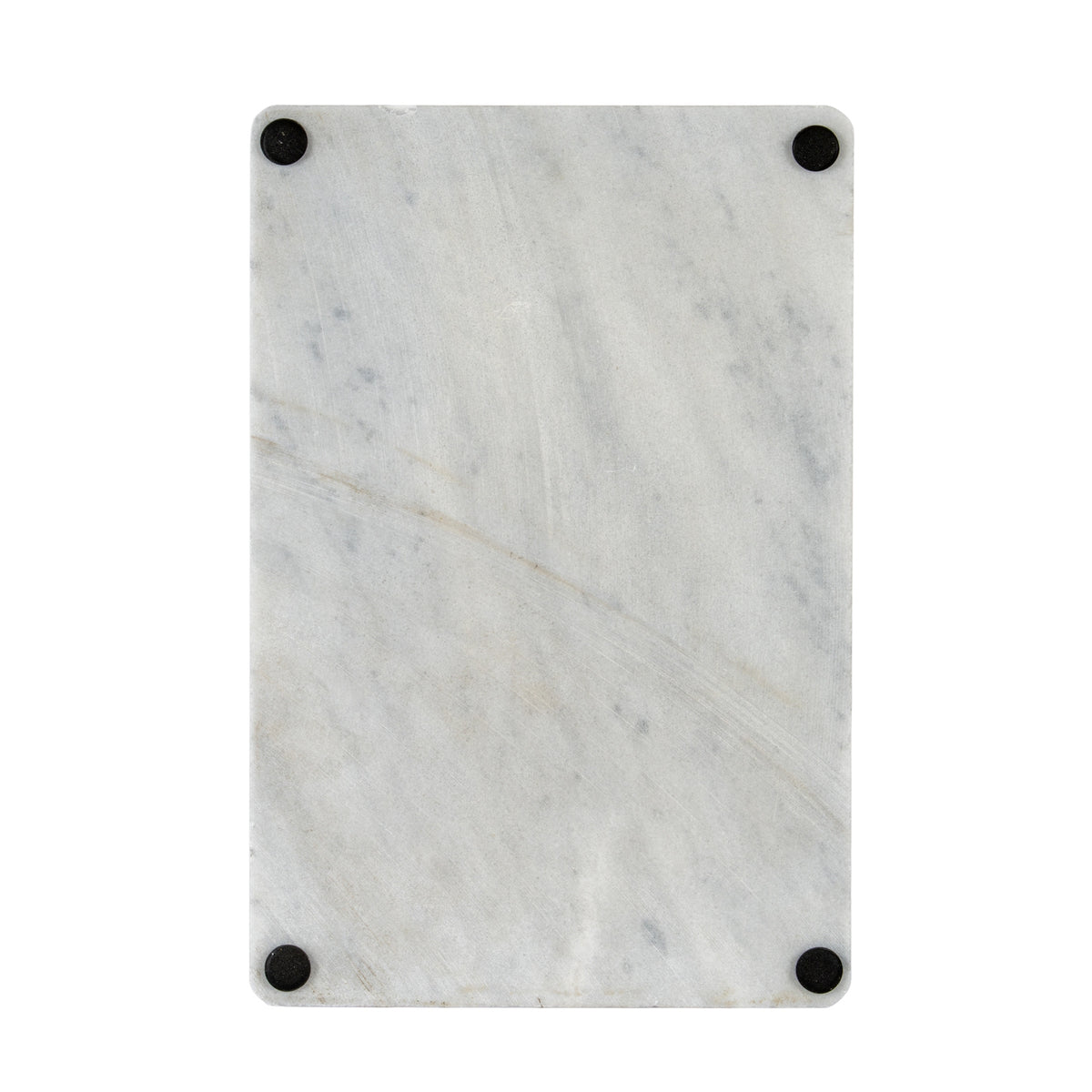 Underside of the rectangular serving board with four black circular pads near the corners.