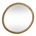 Front view of a near-round wall mirror with two concentric gold-tone rings covered in dark dimples.