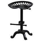 Black Dished Seat Stool on a white background, showing its perforated seat, side handle, twisted footrest and curved feet.