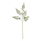 Full view of the artificial foliage spray against white, with a long green stem and open fern-like fronds branching upwards and outwards.