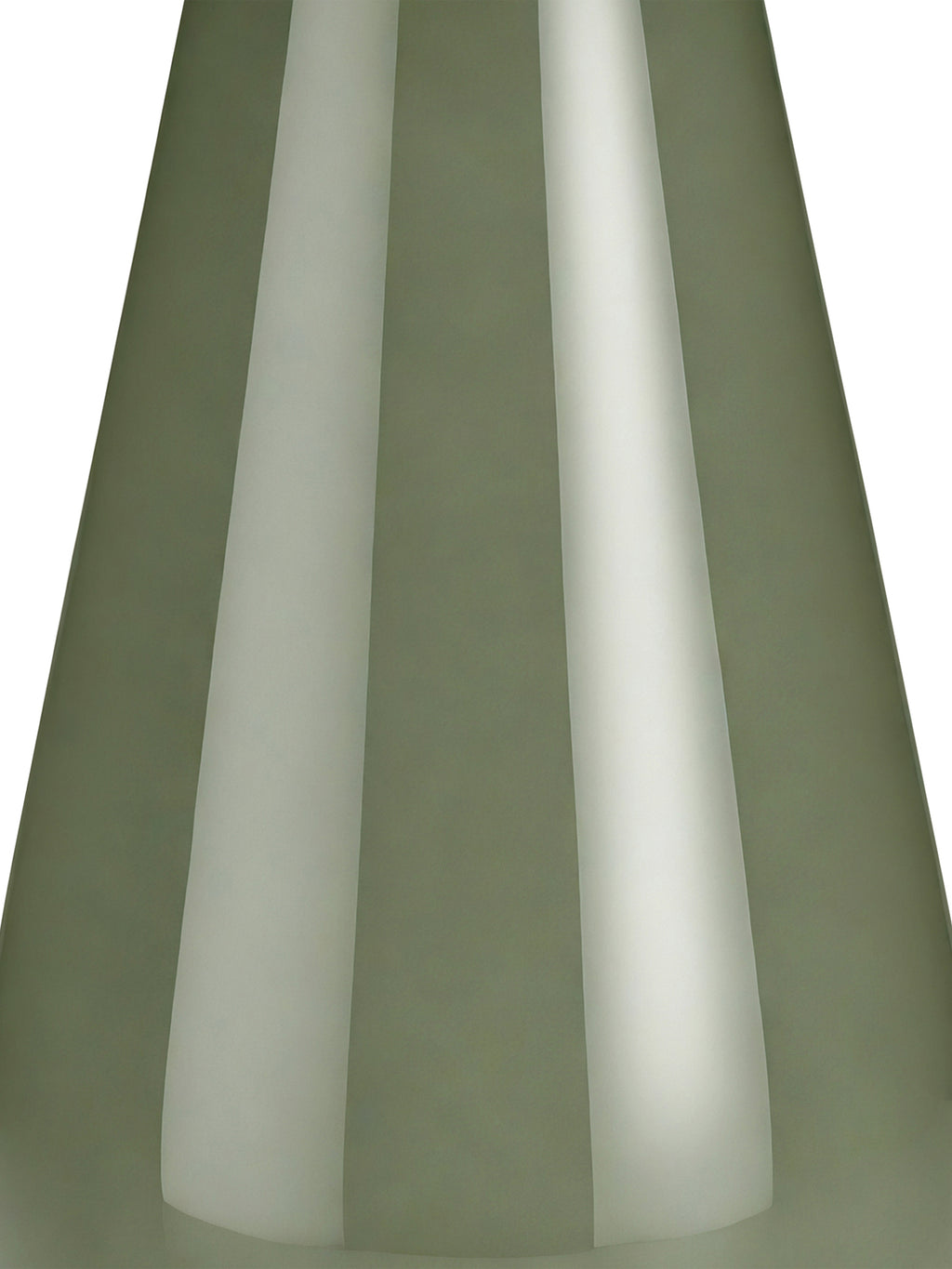 Tight detail of the smooth green lamp base, showing long pale reflections across its glossy surface.