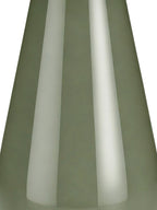 Tight detail of the smooth green lamp base, showing long pale reflections across its glossy surface.