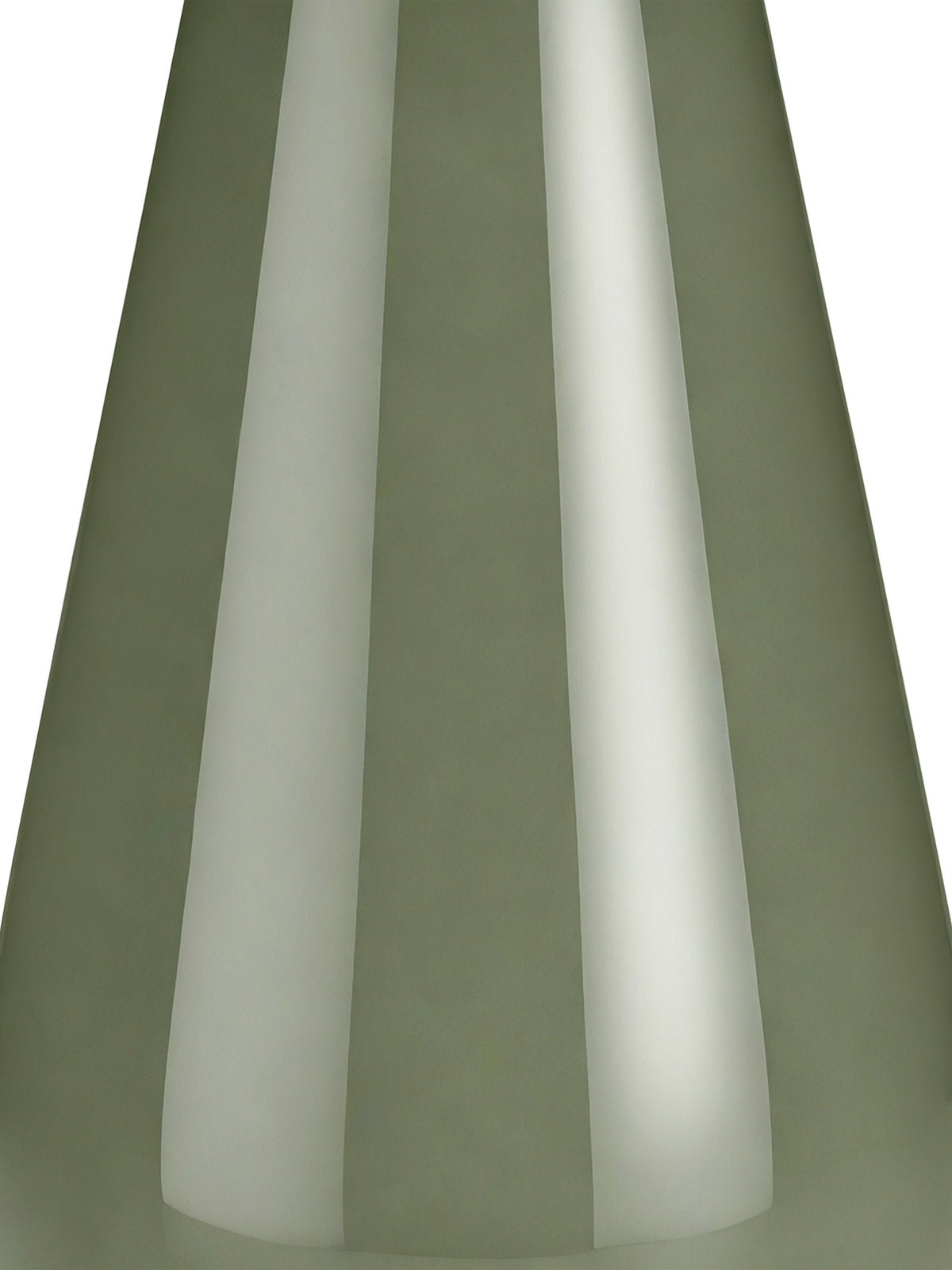 Tight detail of the smooth green lamp base, showing long pale reflections across its glossy surface.