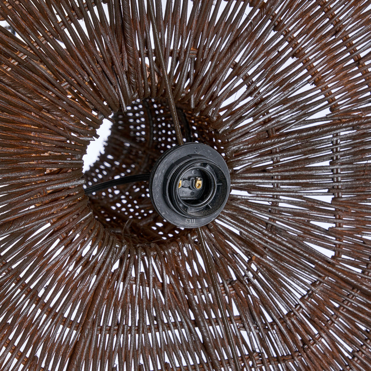 Dome Rattan Pendant Light – Dark Walnut, Extra Large — underside frame and fitting opening