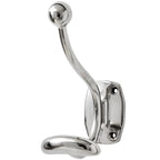 Alternative view of the chrome wall hook, with its curved arms overlapping the backplate and two fixing holes clearly visible on the right.