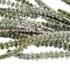 Extreme close-up of clustered green detail along artificial amaranthus fronds with a reflective silver finish.