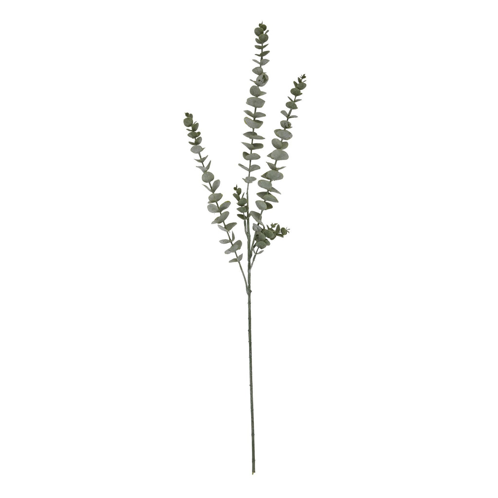 Full view of the Dustleaf Branch artificial foliage spray, with a long green stem and branching grey-green leaves against white.