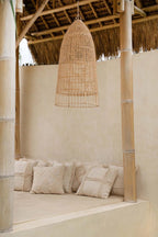 Elba Rattan Pendant Light – Natural, Large – three pendants in a bright interior