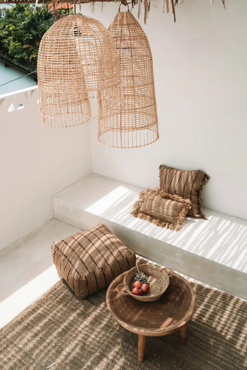 Elba Rattan Pendant Light – Natural, Large – large and medium pendants in a bright interior