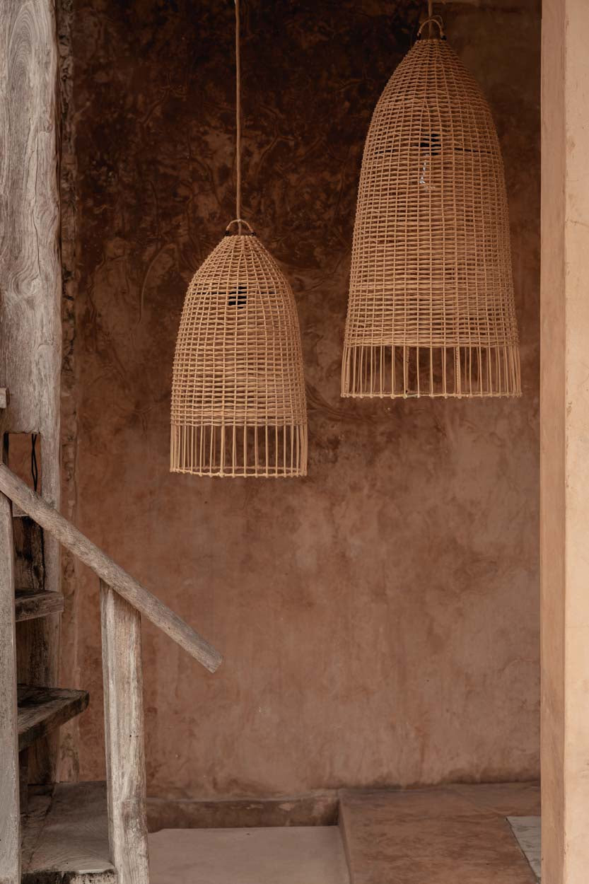 Elba Rattan Pendant Light – Natural, Medium – large and medium pendants in a warm lounge