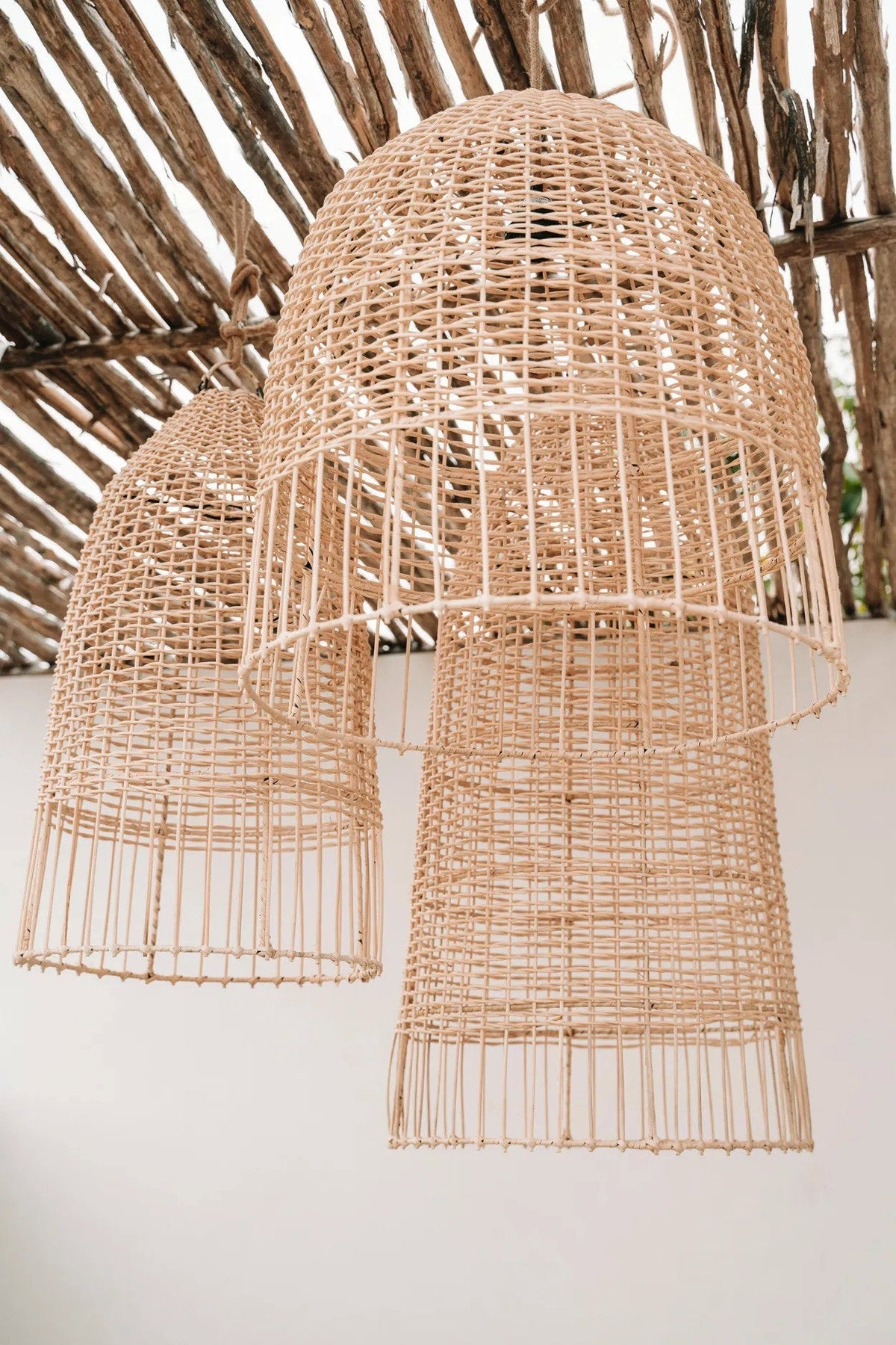 Elba Rattan Pendant Light – Natural, Medium – three-size pendant family view